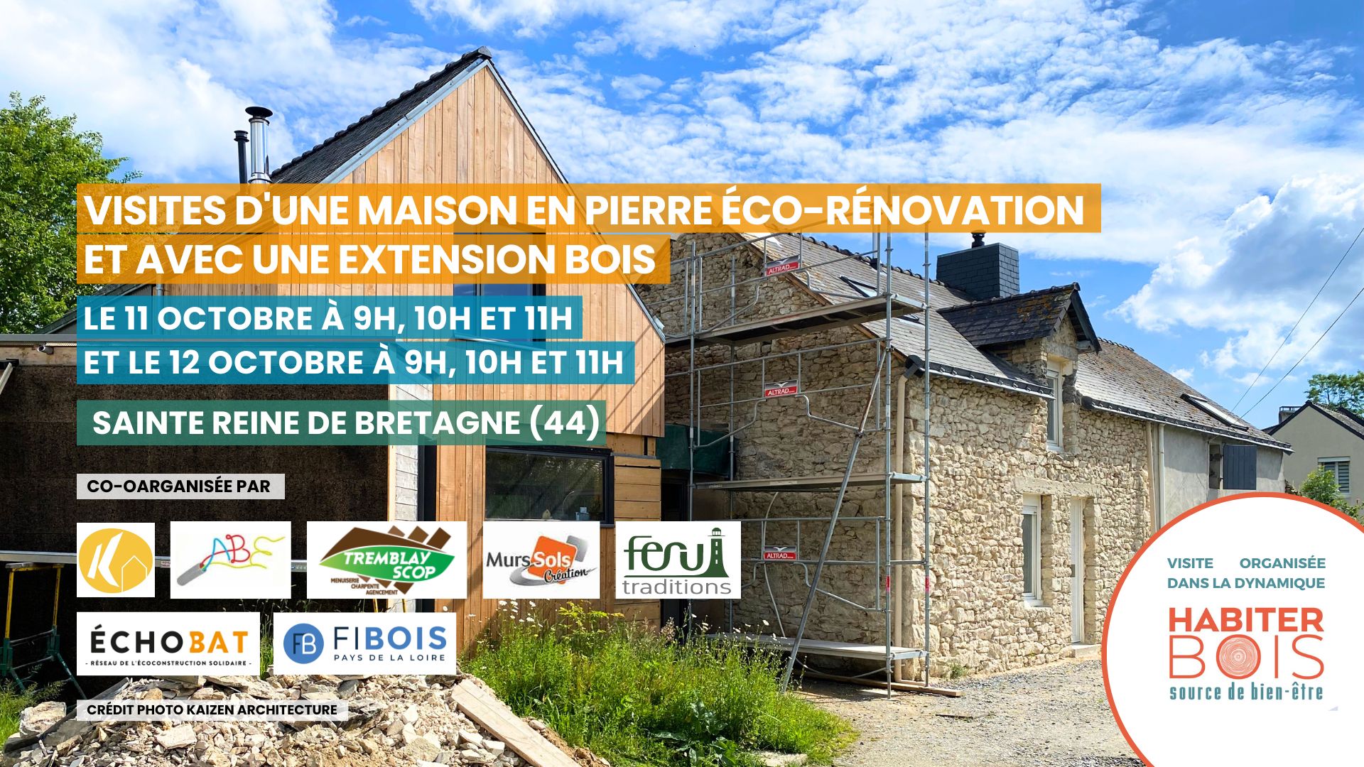 Visites d'une maison en pierre éco-rénovation et avec une extension bois